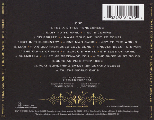 Three Dog Night : The Complete Hit Singles (CD, Comp, RE, Tec)