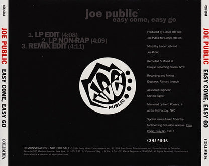 Joe Public : Easy Come, Easy Go (CD, Single, Promo)