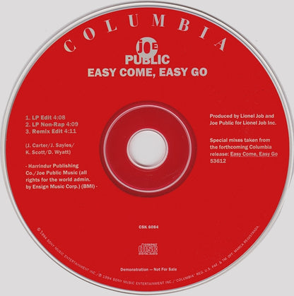 Joe Public : Easy Come, Easy Go (CD, Single, Promo)