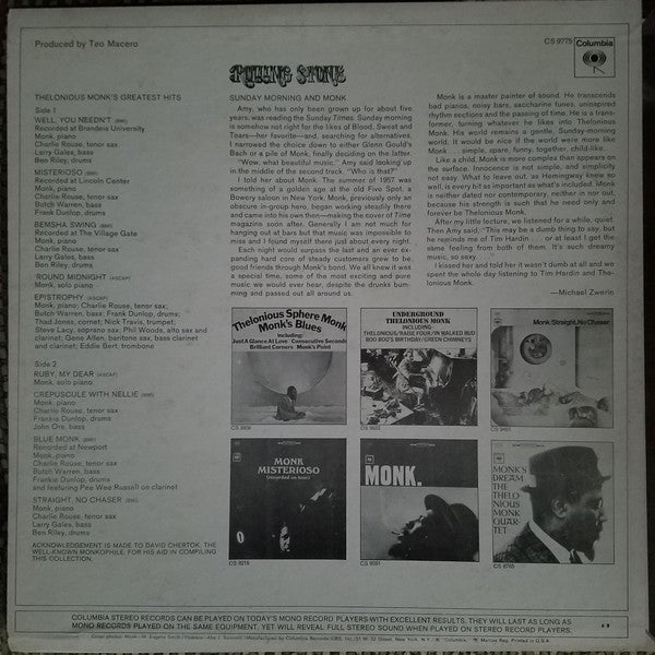 Thelonious Monk : Monk's Greatest Hits (LP, Comp, Pit)