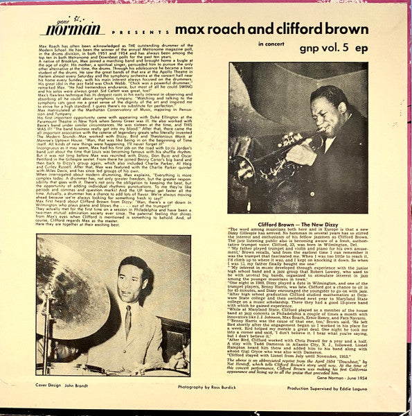 Clifford Brown and Max Roach : Gene Norman Presents - Max Roach And Clifford Brown In Concert Vol-5 Ep (7", EP)
