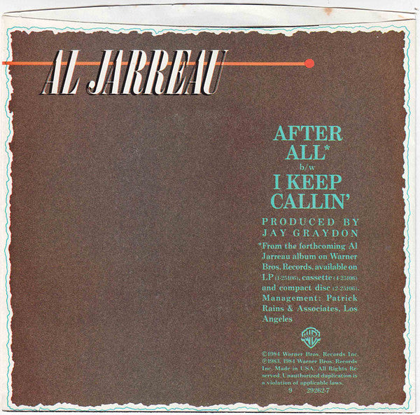 Al Jarreau : After All (7", Single, Promo, 3:3)