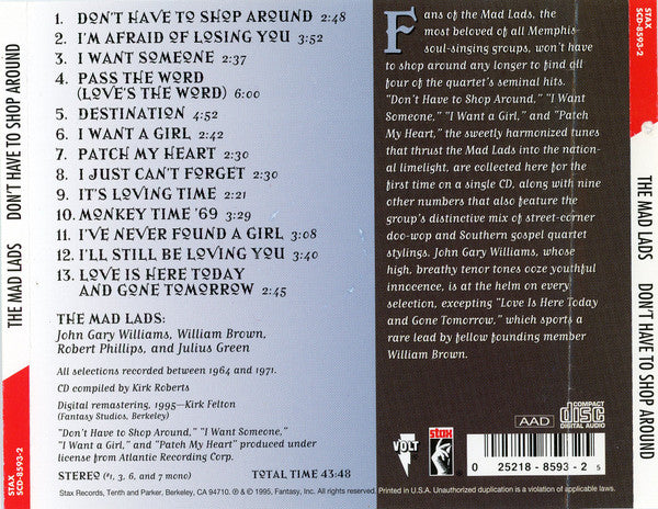 The Mad Lads : Don't Have To Shop Around (CD, Comp)