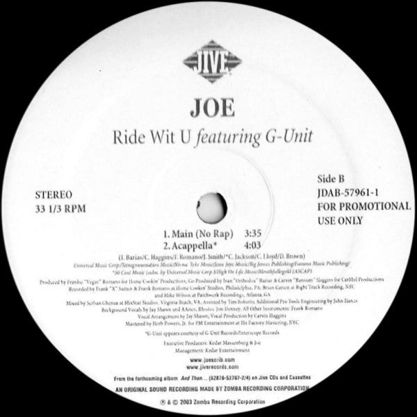 Joe : Ride Wit U (12", Promo)