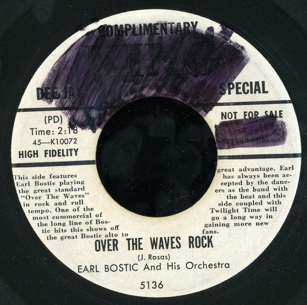 Earl Bostic And His Orchestra : Over The Waves Rock / Twilight Time (7", Promo)