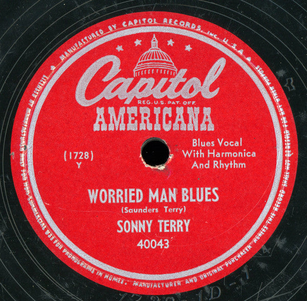 Sonny Terry : Worried Man Blues / Leavin' Blues (Shellac, 10", RP, Scr)