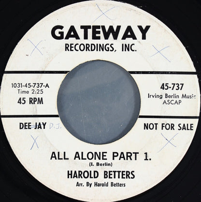 Harold Betters : All Alone (7", Promo)