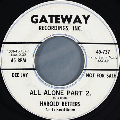 Harold Betters : All Alone (7", Promo)