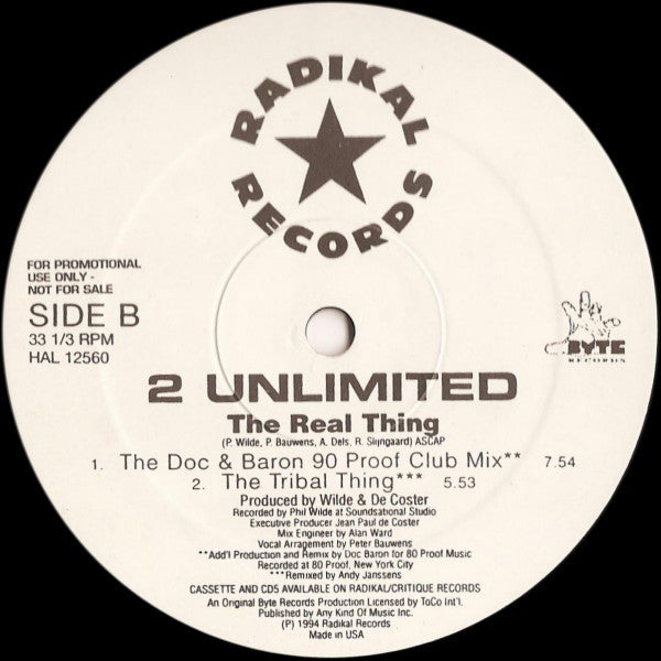 2 Unlimited : The Real Thing (12", Promo)