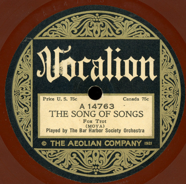 The Bar Harbor Society Orchestra : The Song Of Songs / Mexicali Rose (Shellac, 10", Bro)