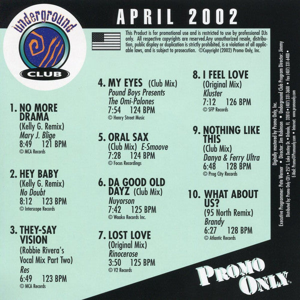 Various : Promo Only Underground Club: April 2002 (CD, Comp, Promo)