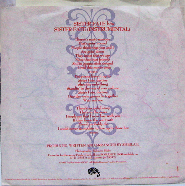 Sheila E. : Sister Fate (7", Single, Styrene, All)