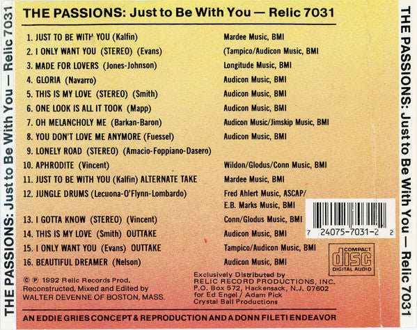 The Passions (2) : Just To Be With You (CD, Album, Mono)