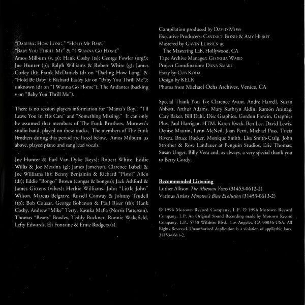 Amos Milburn : The Motown Sessions 1962-1964 (CD, Comp, Club, RM)