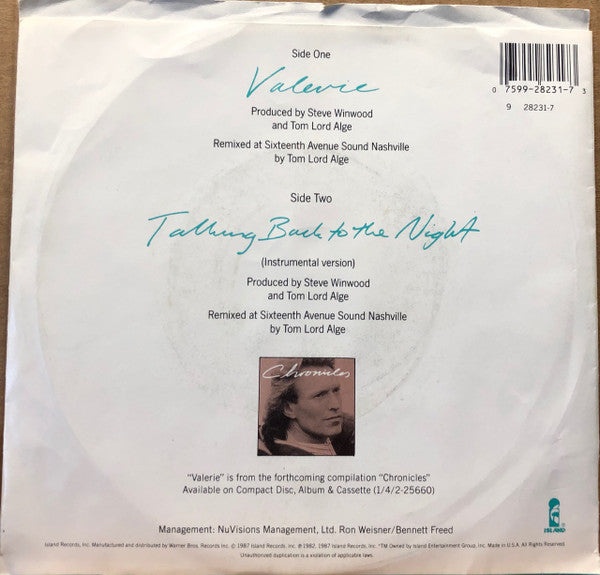 Steve Winwood : Valerie (7", Single, Spe)