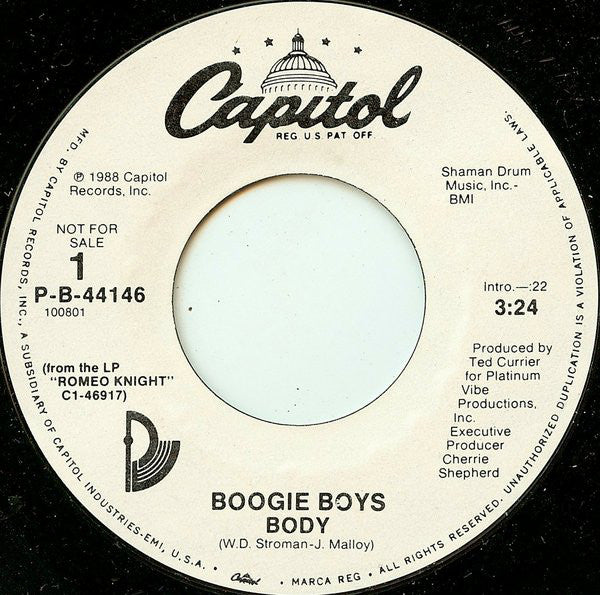 Boogie Boys : Body (7", Promo, Styrene)