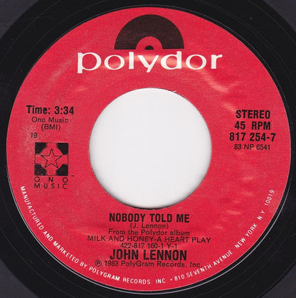 John Lennon : Nobody Told Me (7", Single, Styrene, 19 )