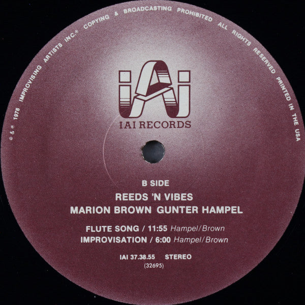 Marion Brown & Gunter Hampel : Reeds 'N Vibes (LP, Album)