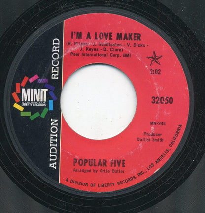 Popular Five : I'm A Love Maker / Little Bitty Pretty One (7", Single, Promo, Styrene, She)