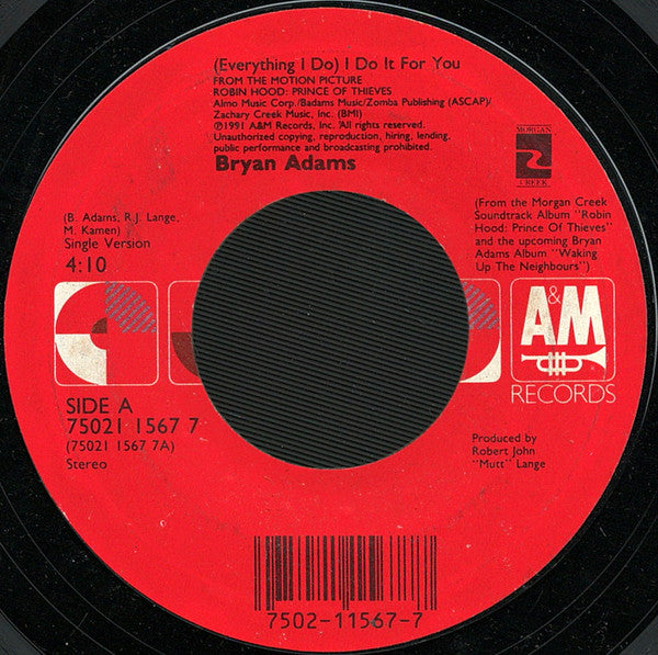 Bryan Adams : (Everything I Do) I Do It For You (7", Single, Styrene)