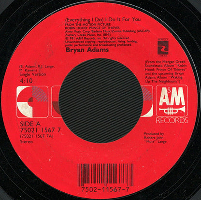 Bryan Adams : (Everything I Do) I Do It For You (7", Single, Styrene)