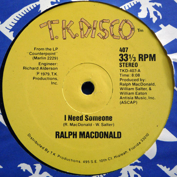 Ralph MacDonald : I Need Someone / Discolypso (12")