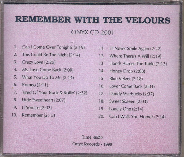 The Velours : Remember With The Velours (CD, Comp, Mono)