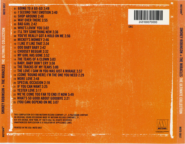 The Miracles : The Ultimate Collection (CD, Album, Comp, Club, RM, CRC)