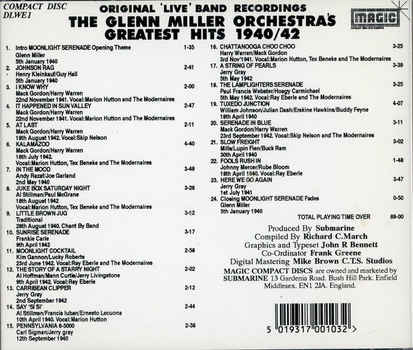 Glenn Miller And His Orchestra : Greatest Hits 'Live' 1940/42 (CD, Comp, Mono)