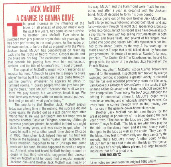 Brother Jack McDuff : A Change Is Gonna Come / Double Barrelled Soul (CD, Comp)
