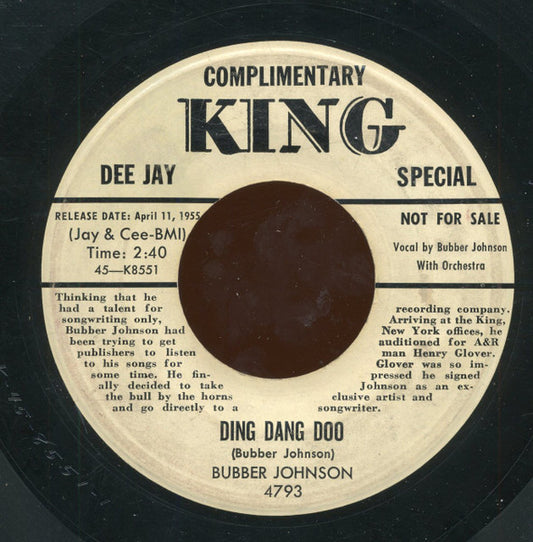 Bubber Johnson : Ding Dang Doo / Drop Me A Line (7", Promo)
