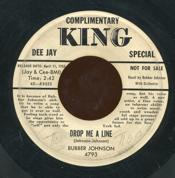 Bubber Johnson : Ding Dang Doo / Drop Me A Line (7", Promo)