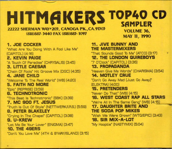 Various : Hitmakers Top 40 CD Sampler Volume 36 May 11, 1990 (CD, Promo, Smplr)