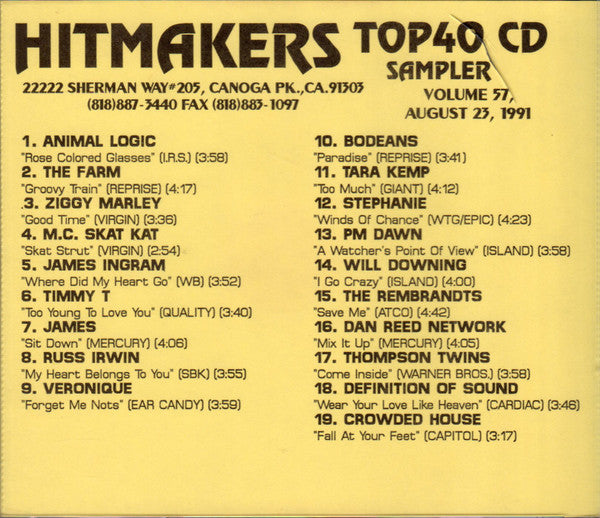 Various : Hitmakers Top 40 CD Sampler Volume 57 August 23, 1991 (CD, Promo, Smplr)