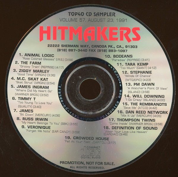 Various : Hitmakers Top 40 CD Sampler Volume 57 August 23, 1991 (CD, Promo, Smplr)
