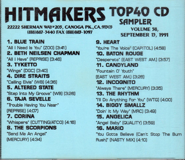 Various : Hitmakers Top40 CD Sampler Vol. 58 (CD, Comp, Promo)
