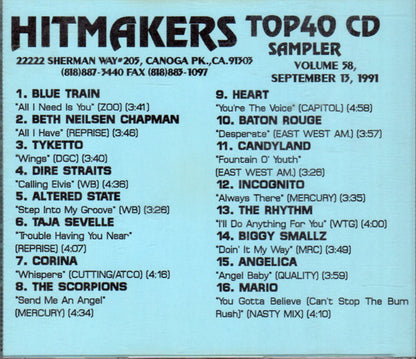 Various : Hitmakers Top40 CD Sampler Vol. 58 (CD, Comp, Promo)