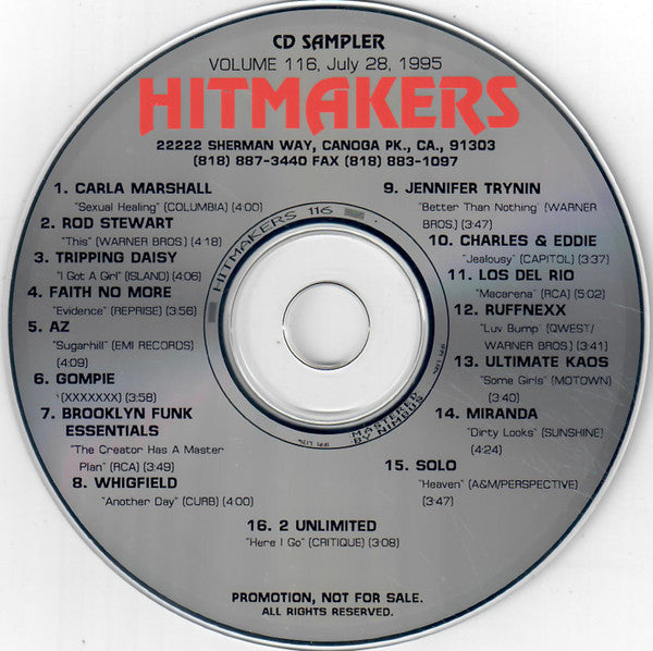 Various : Hitmakers Top 40 CD Sampler Volume 116 July 28, 1995 (CD, Promo, Smplr)