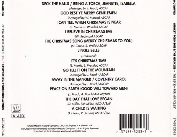 Smokey Robinson & The Miracles* : The Season For Miracles (CD, Album, RE)