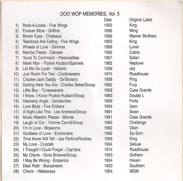 Various : Doo Wop Memories Presents Volume 5 (CD, Comp)