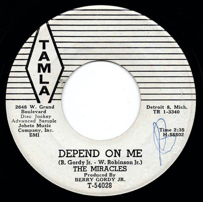 The Miracles : Way Over There / Depend On Me (7", Single, Mono, Promo, Wit)