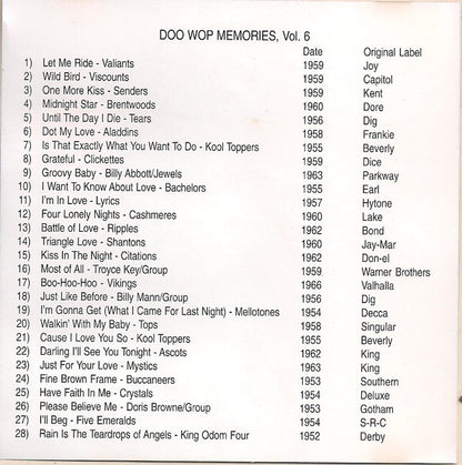 Various :  Doo Wop Memories Presents Volume 6 (CD, Comp)