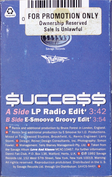Dannii Minogue : Success (Cass, Single)