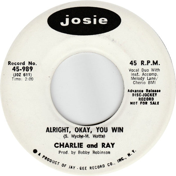 Charlie And Ray : I'm So Happy I Could Shout (7", Promo)