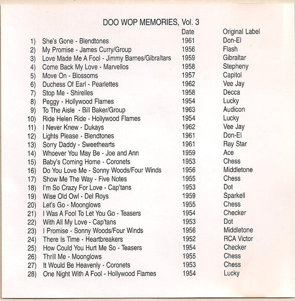 Various : Doo Wop Memories Volume 3 Doo-Wop Round-Up (CD, Comp)
