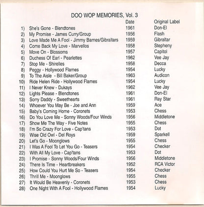 Various : Doo Wop Memories Volume 3 Doo-Wop Round-Up (CD, Comp)