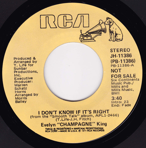 Evelyn King : I Don't Know If It's Right (7", Single, Promo, Styrene)