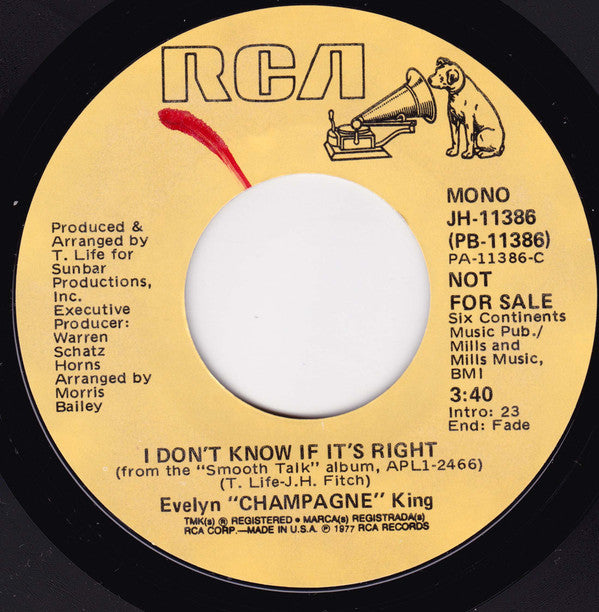 Evelyn King : I Don't Know If It's Right (7", Single, Promo, Styrene)