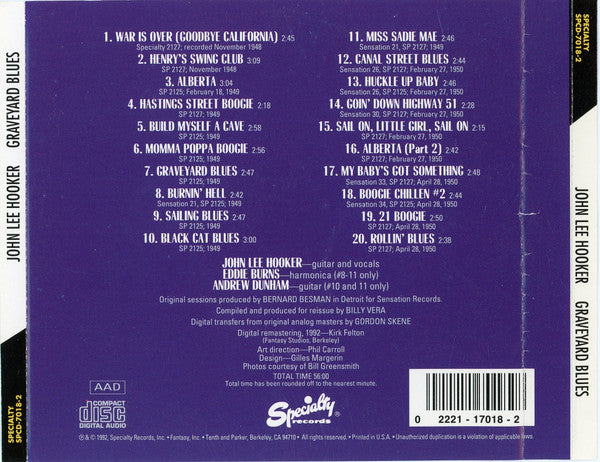 John Lee Hooker : Graveyard Blues (CD, Comp, Promo, RM)