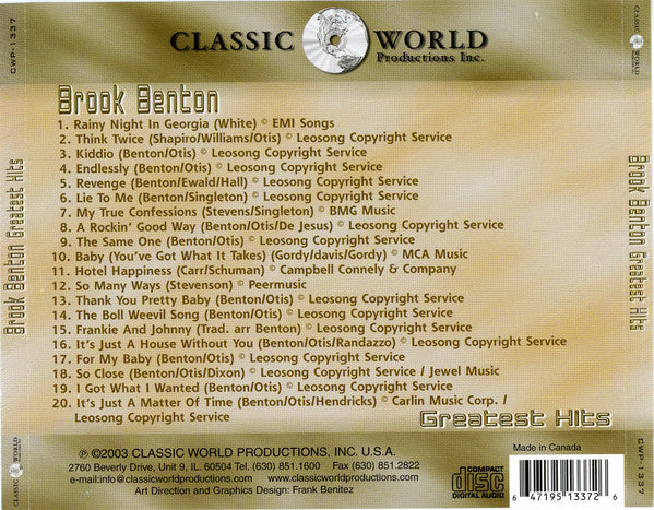 Brook Benton : Greatest Hits (CD, Comp)